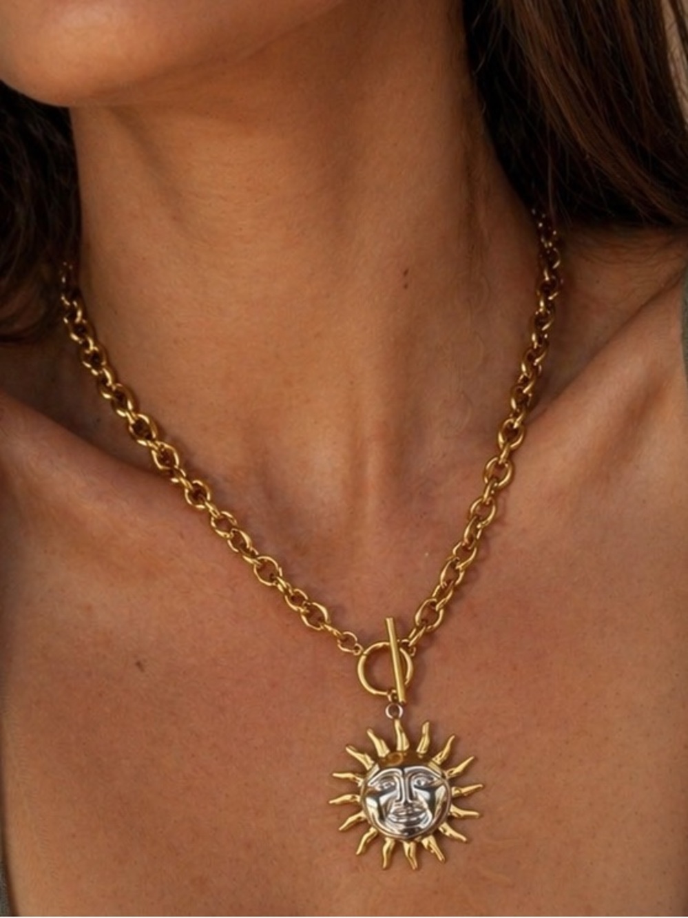 Sun Pendant Chain Toggle Necklace - Elegant Women's Jewelry